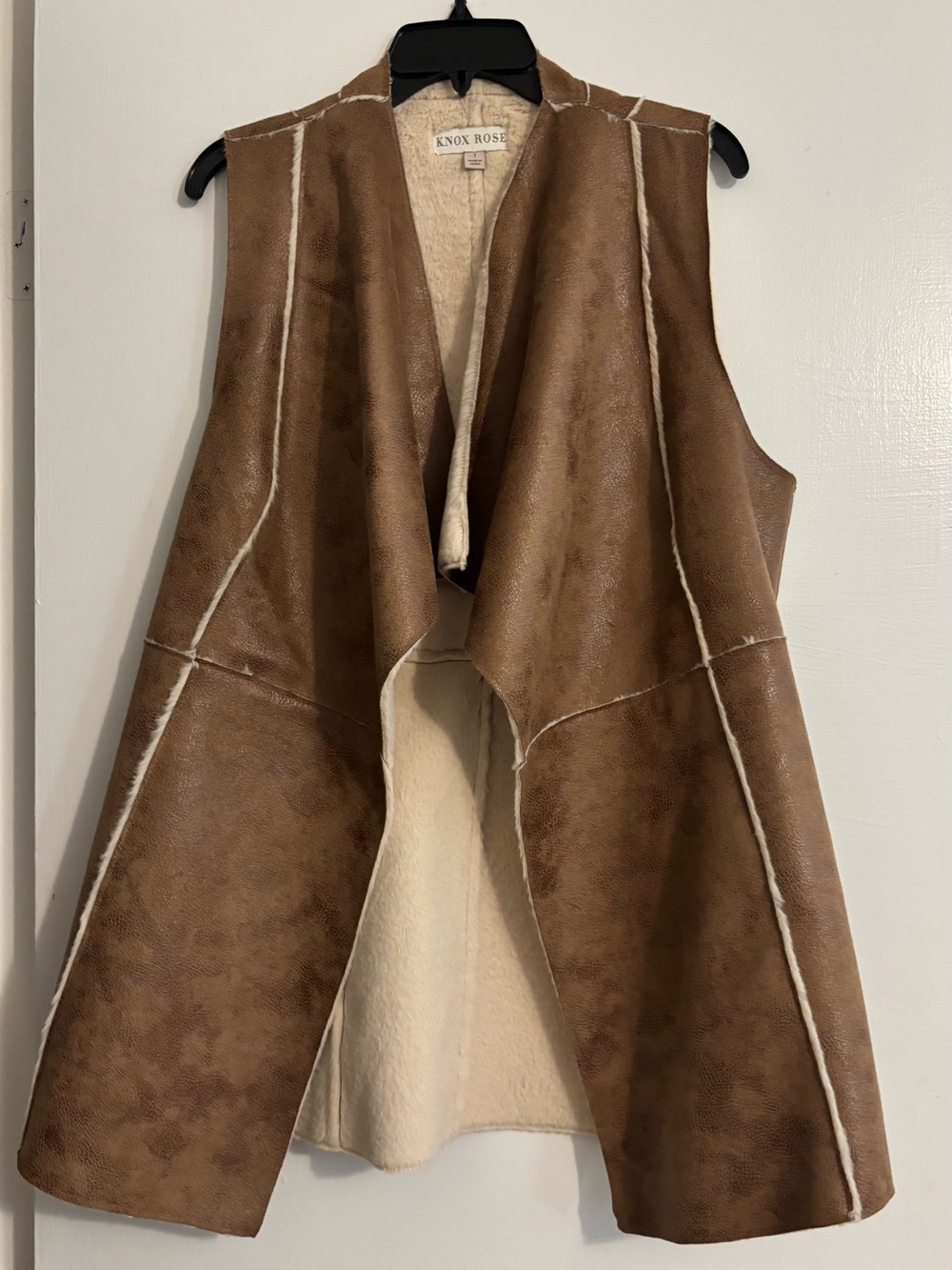 Knox Rose Brown Faux-Suede Open-Front Shearling Vest